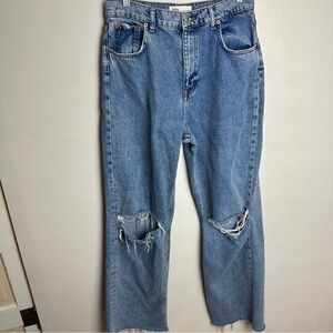 Zara 90s Full Length Jeans Women's Size 8 Pants Distressed Pockets Denim Raw Hem